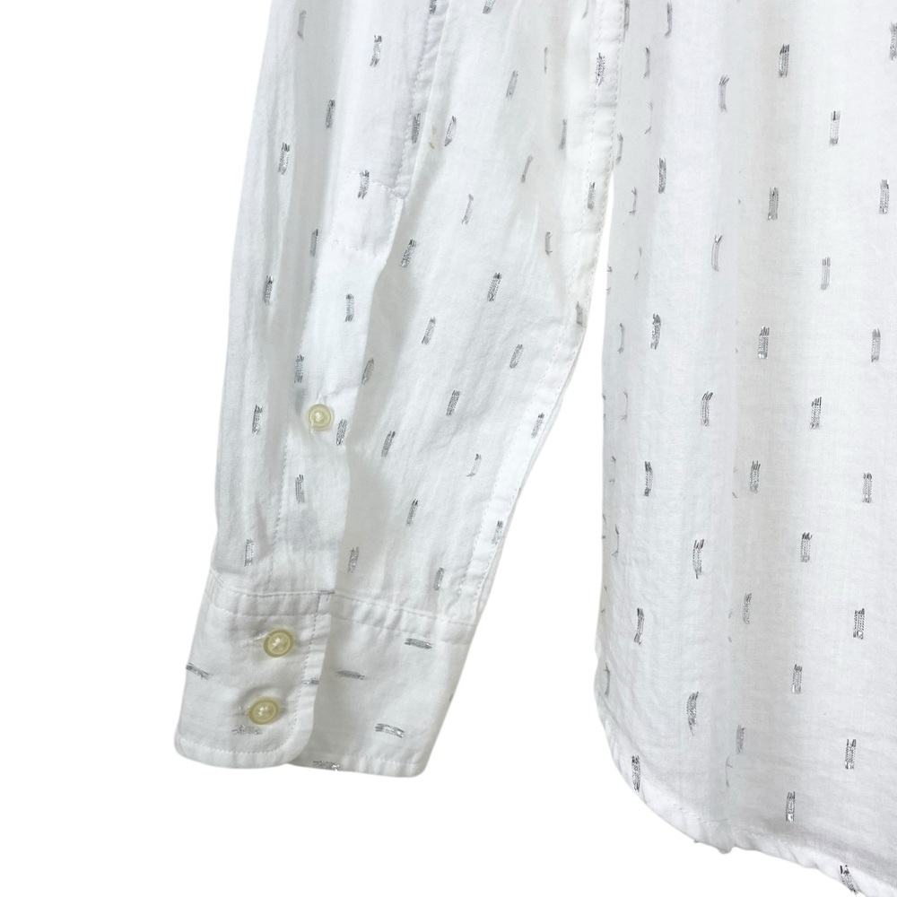 Gap Fitted Boyfriend White Button Down Silver Metallic Clip Dot Shirt Size M - Picture 9 of 14
